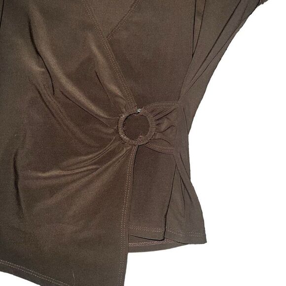 STUDIO Y Vintage Brown V-Neck Faux Wrap Top Size M - Picture 3 of 8